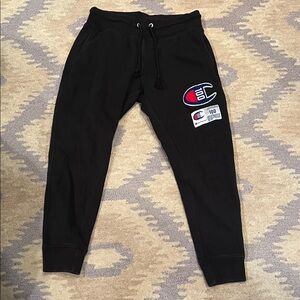 Champion Black Sweatpants with Logo Patches